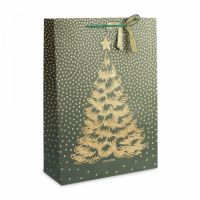 Пакет подарочный 30х42 см, бумага, золотисто-зеленый, Елка, New year