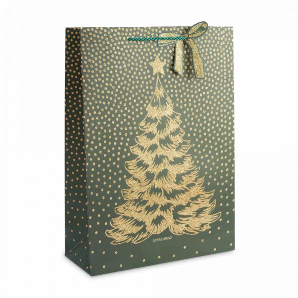 Пакет подарочный 30х42 см, бумага, золотисто-зеленый, Елка, New year
