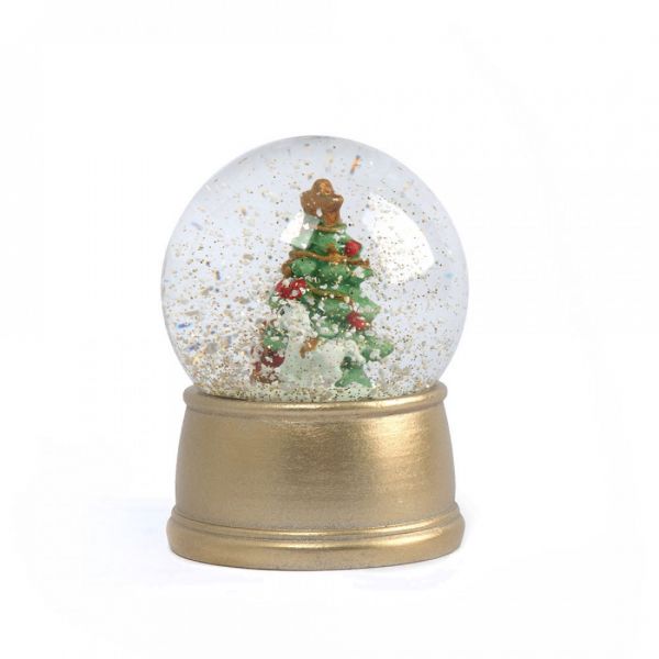 Снежный шар 7 см, с подсветкой, стекло/полирезин, золотистый, Ель с подарками, New year

