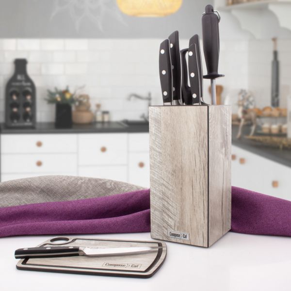 Подставка универсальная для кухонных ножей, 11x11x24 см, дуб светлый, композитный материал, Fashion, PDN110523LS6, ComposeEat