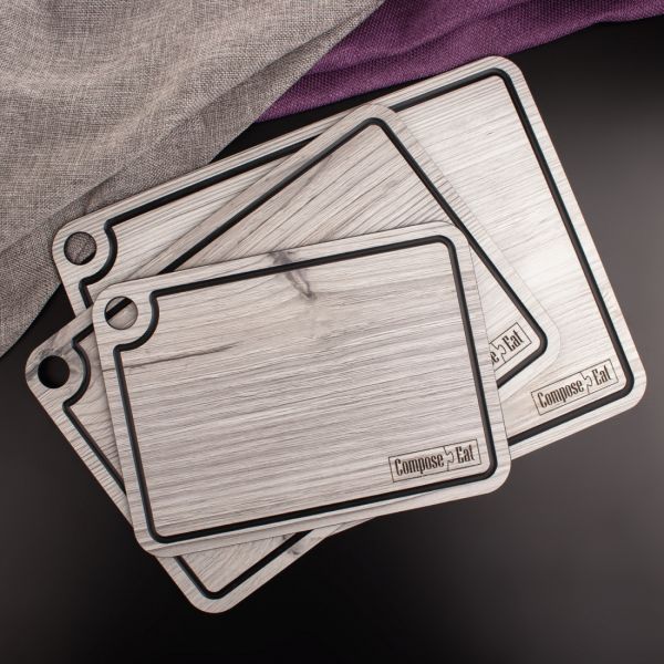 Доска композитная разделочная с желобом 24x18 см, белое дерево, Elegance ComposeEat