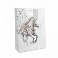 Пакет подарочный 30х42 см, бумага, белый, Конь, White horse