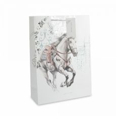 Пакет подарочный 30х42 см, бумага, белый, Конь, White horse