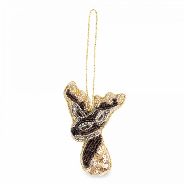 Игрушка елочная 10 см, бисер/полифилл, бронзовая, Олень, New year
