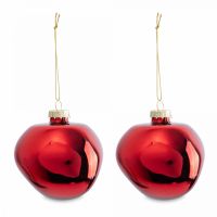 Игрушка елочная 8 см, 2 шт, стекло, красная, Абстрактный шар, New year