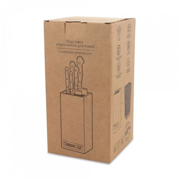 Подставка для кухонных ножей, универсальная, 12х12х24 см, дуб мореный, композитный материал, Fashion, PDN120634KL6, ComposeEat