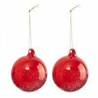Игрушка елочная 2 шт, 8 см, стекло, красная, Шар с изморозью, New year