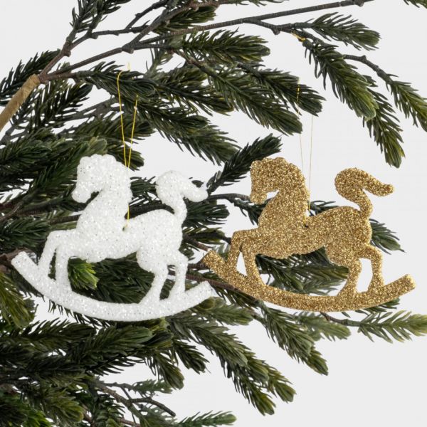 Игрушка елочная 12x9 см, 2 шт, пластик, Лошадка-качалка, New year
