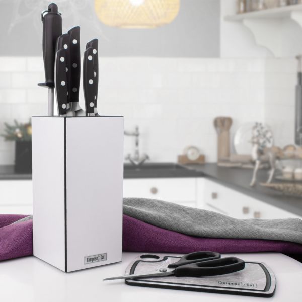 Подставка универсальная для кухонных ножей, 11х11х24 см, цвет-белый, композитный материал, Elegance, PDN111018OA4, ComposeEat