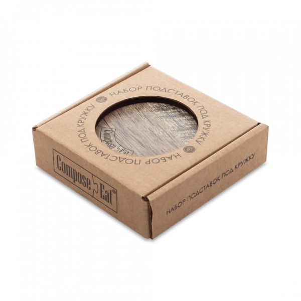 Набор подставок под кружку Бирдекель, 4 шт, 95 мм, дуб мореный, подарочная коробка, Fashion ComposeEat