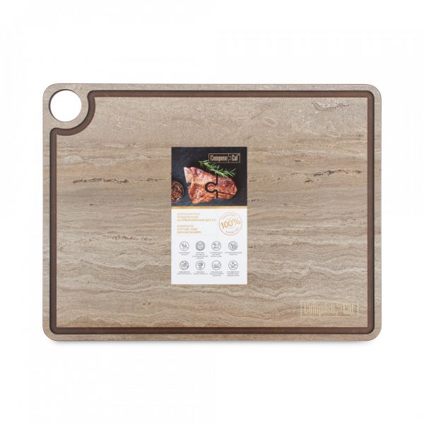 Доска разделочная c желобом, 32х24 см, травертин капучино, композитный материал, ProFashion, DRJ32240406KL6, ComposeEat