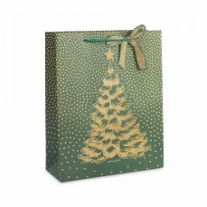 Пакет подарочный 26х32 см, бумага, золотисто-зеленый, Елка, New year