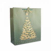 Пакет подарочный 42х48 см, бумага, золотисто-зеленый, Елка, New year