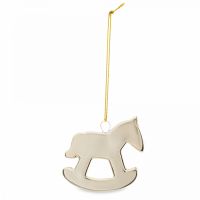 Игрушка елочная 6 см, фарфор, золотистая, Лошадка-качалка, New year