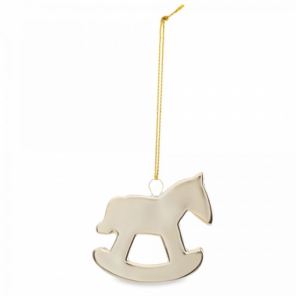 Игрушка елочная 6 см, фарфор, золотистая, Лошадка-качалка, New year
