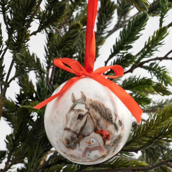 Игрушка елочная 7 см, пенопласт, шар, Конь и снеговик, New year
