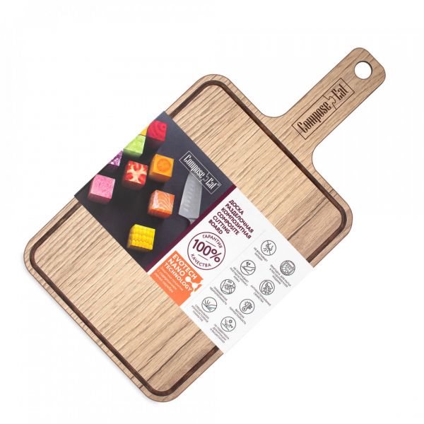 Доска разделочная композитная с ручкой, с желобом 33x18 см, дуб натуральный, Everyday ComposeEat