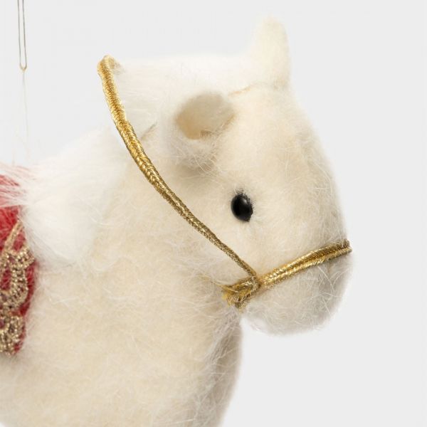 Игрушка елочная 17 см, пенопласт/полиэстер, молочно-красная, Лошадка, New year
