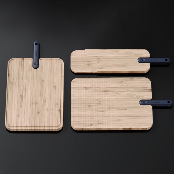 Доска разделочная из бамбука, 43x24x2,4 см, с поварским ножом 18 см, черная ручка, Chopping boards and Knives TREBONN