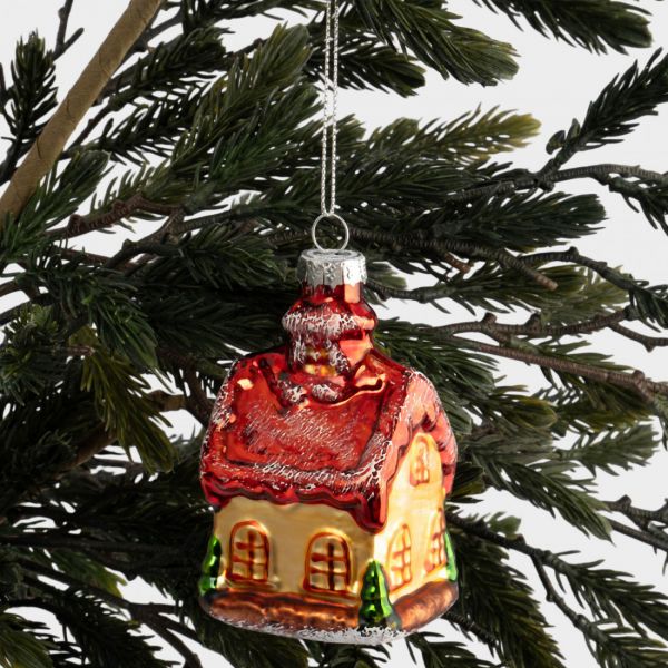 Игрушка елочная 5х8 см, стекло, Домик, New year
