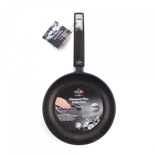 Сковорода для индукционных плит с антипригарным покрытием 24 см, литой алюминий с алмазным порошком, черный, Diamant Plus, 410.24, OLYMPIA