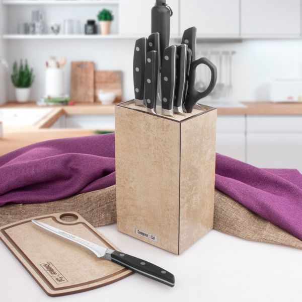 Подставка универсальная для кухонных ножей, 12х12х24 см, порфир кремовый, композитный материал, Fashion, PDN120433KL6, ComposeEat