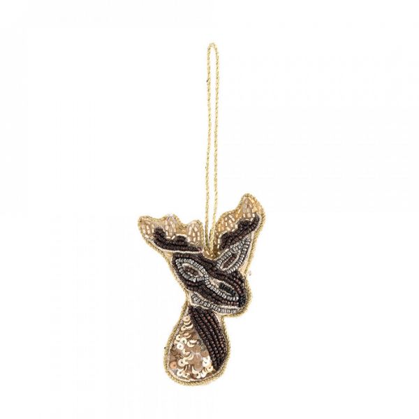 Игрушка елочная 10 см, бисер/полифилл, бронзовая, Олень, New year
