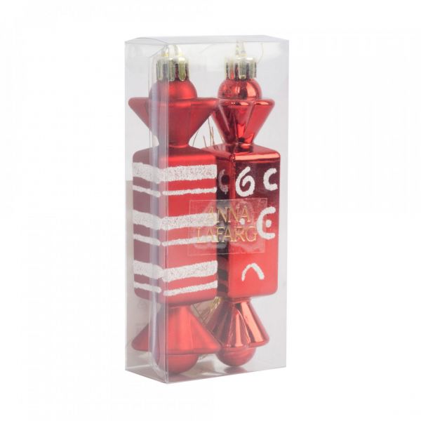 Игрушка елочная 2 шт, 3х12 см, пластик, красная, Конфеты, New year
