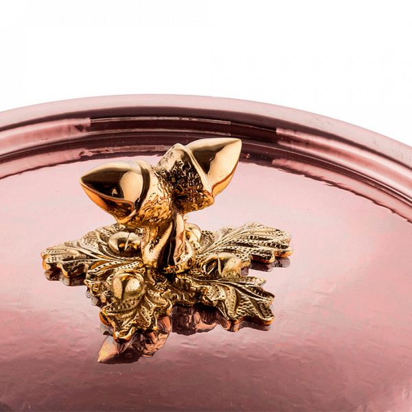 Медная кастрюля с крышкой 16 см, 2.3 л, медь/олово, с бронзовой декорированной ручкой, Historia decor RUFFONI