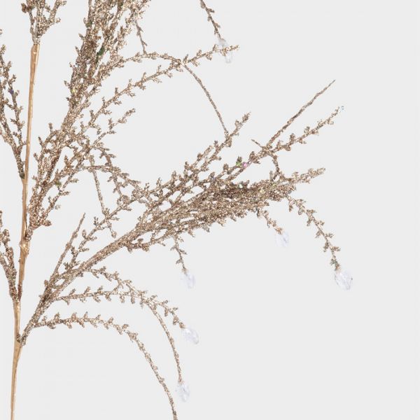 Ветка декоративная 75 см, пластик/металл, золотистая, Ветка с кристаллами, Interior gold
