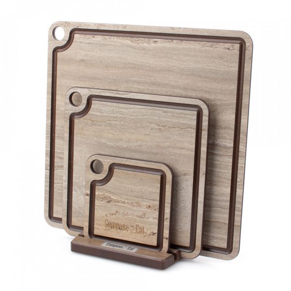 Набор сервировочных досок 3 шт, на подставке, травертин капучино, композитный материал, ProFashion ComposeEat
