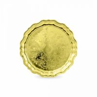 Поднос круглый с фигурным вырезом края латунный с гравированным рисунком