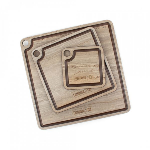 Набор сервировочных досок 3 шт, на подставке, травертин капучино, композитный материал, ProFashion ComposeEat