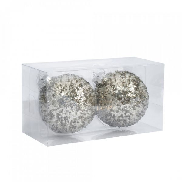 Игрушка елочная 8 см, 2 шт, стекло, серебристая, Шар с изморозью, New year