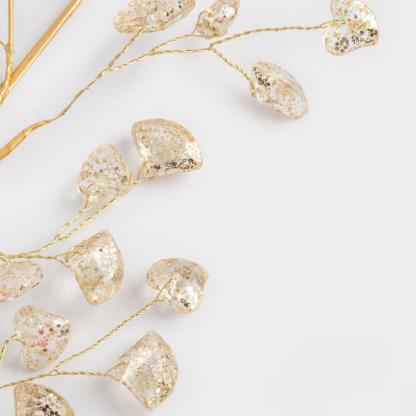 Ветка декоративная 62 см, пластик/металл, золотистая, Кристаллы, Interior gold
