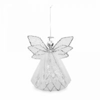 Игрушка елочная 15 см, металл/ткань, серебристая, Ангел, Event