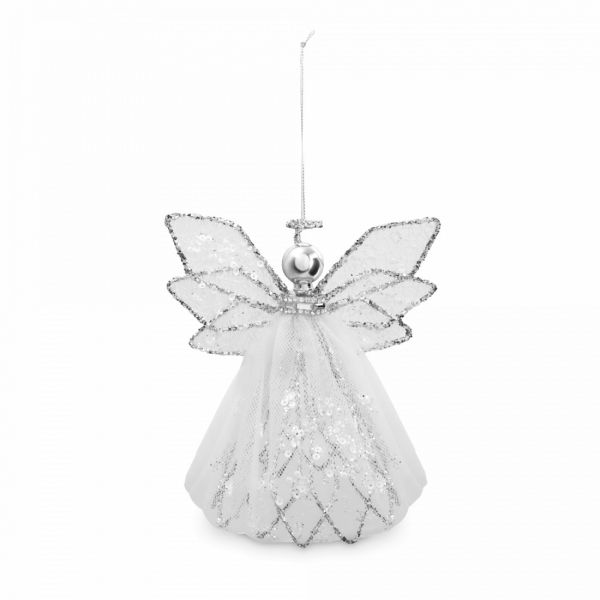 Игрушка елочная 15 см, металл/ткань, серебристая, Ангел, Event
