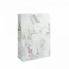 Пакет подарочный 30х42 см, бумага, белый, Лес в снегу, Maral grey