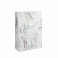 Пакет подарочный 30х42 см, бумага, белый, Лес в снегу, Maral grey