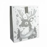 Пакет подарочный 42х48 см, бумага, белый, Олень в шарфе, Maral grey