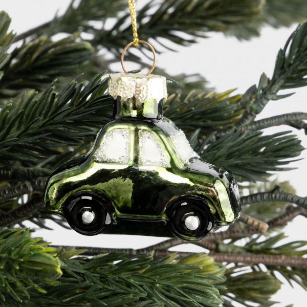 Игрушка елочная 5 см, стекло, зеленая, Машинка, New year
