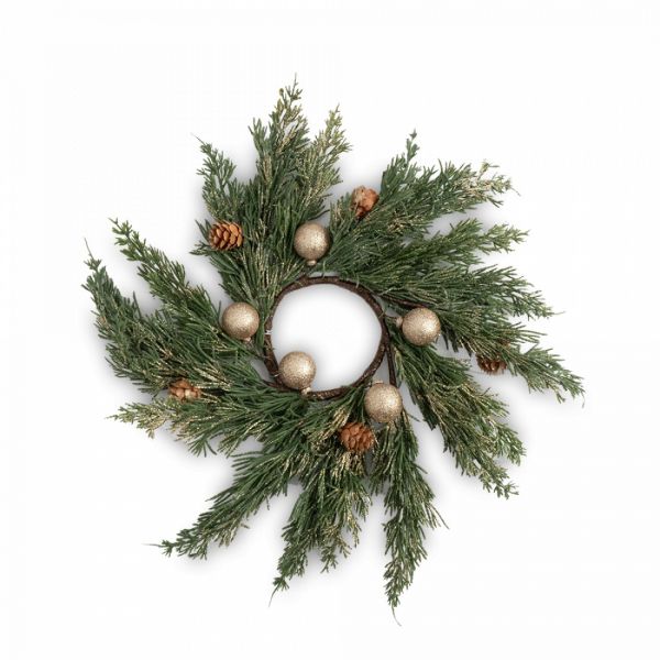 Венок декоративный 10/40 см, пластик/пенопласт, Золотые шары, Interior natural
