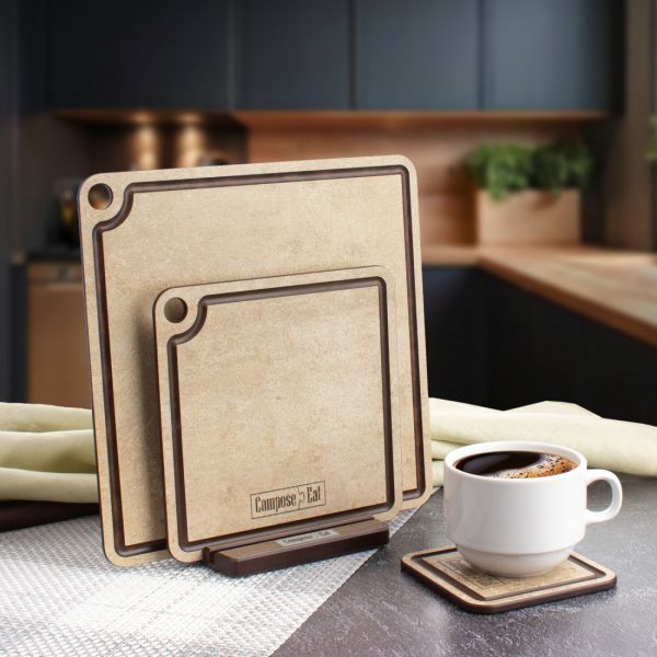 Набор сервировочных досок 3 шт, на подставке, порфир кремовый, в подарочной упаковке, композитный материал, ProFashion ComposeEat