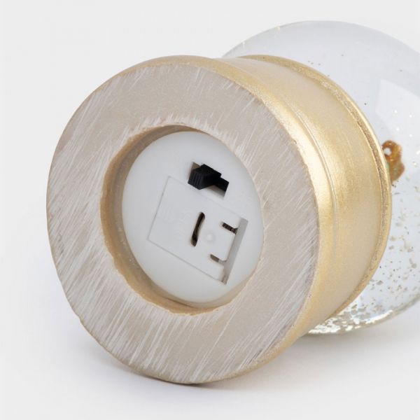 Снежный шар 7 см, с подсветкой, стекло/полирезин, золотистый, Ель с подарками, New year
