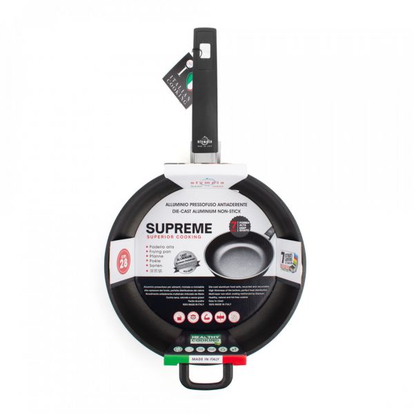 Сковорода глубокая с антипригарным покрытием 28 см, литой алюминий, черный, Supreme, 21.28, OLYMPIA