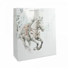 Пакет подарочный 42х48 см, бумага, белый, Конь, White horse