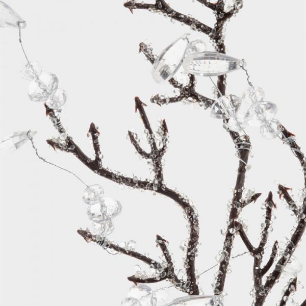 Ветка декоративная 65 см, акрил/пластик, серебристая, Белые кристаллы, Interior silver
