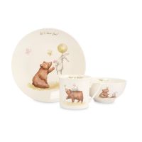 Набор посуды, детский, на 1 персону, 3 предмета, фарфор, белый, Мишка и зайчик, Friendship