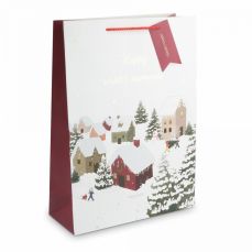 Пакет подарочный 30х42 см, бумага, бело-красный, Снежный город, Town
