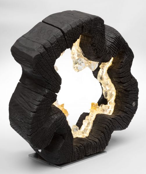 Светильник декоративный Arango BLACK RING, 50х50х15 см, дерево, стекло, золото, ручная работа